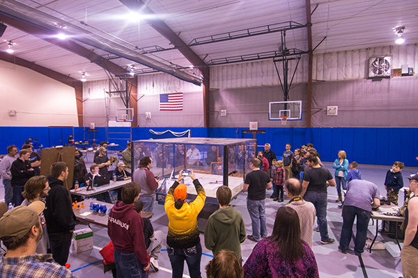 Combat robots compete at Penn College’s Field House in a Fall 2017 event. The competition, sponsored by Student Wildcats of Robotic Design Club, returns Nov. 17 as SWORD Fall Fights 2018.
