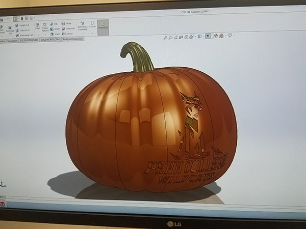The campus' favorite 'cat also makes an appearance on Visser's virtual pumpkin.