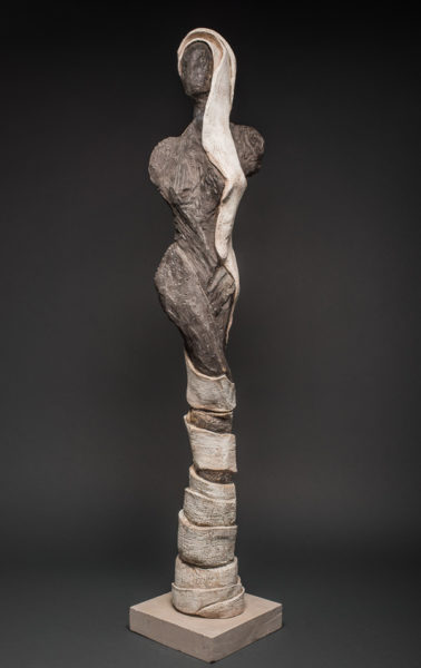 Sheila Ganch, "Veiled III," stoneware, 52 inches by 9 inches by 7 inches