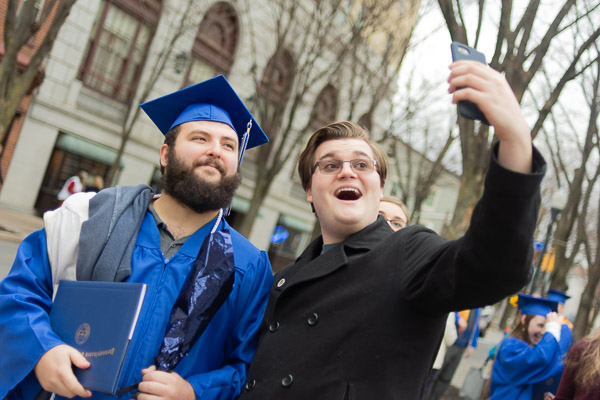 A selfie with Joseph A. Eirmann, of Bellefonte, who graduated in machine tool technology, seizes the moment.
