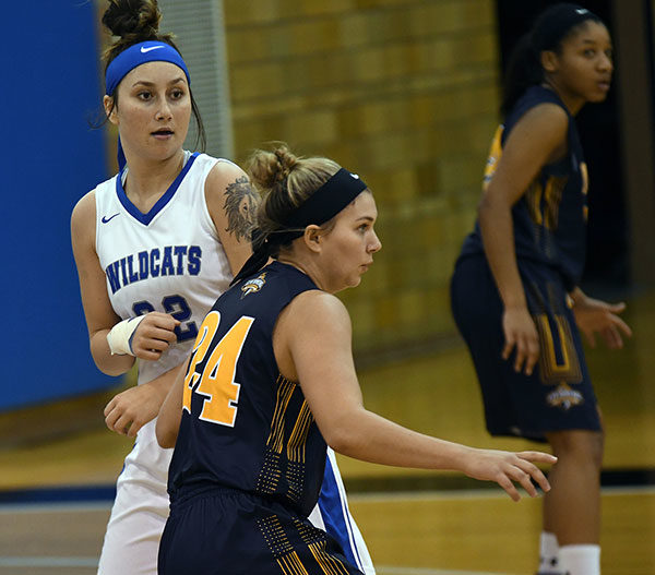 Applied human services major Cassi L. Kuhns notched her first double-double of the season against Bryn Mawr, with 11 points and a game-high 12 rebounds.
