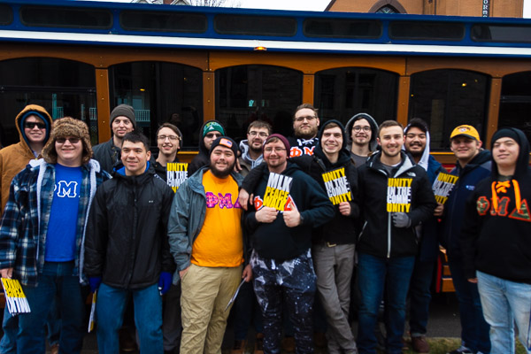 The brothers of Phi Mu Delta gather in civic accord.