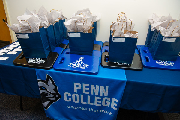 Wildcat swag bags and bleacher cushions for guests