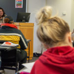 ... and satisfies student questions about her chosen field.