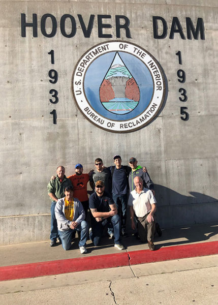 Pennsylvania College of Technology was well-represented at the recent World of Concrete event in Las Vegas, with six students and two faculty mentors making the trip to enhance their education and network with industry professionals. Pictured during a visit to Hoover Dam are: (front row, from left) students James P. Dailey and Grant J. Straiton, both of Williamsport, and instructor Harry W. Hintz Jr.; and (back row, from left) instructor Franklin H. Reber Jr. and students Keith C. Long, of Pitman; Adam J. Korona, of Reedsville; Joseph F. DiBucci, of Glenshaw; and Jeremiah Dyer, of State College.