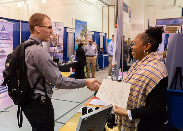 Nicholas L. Witherite, an engineering design technology student from Spring Mills, shares his resume with Georgia Smith of Inductoherm Corp.
