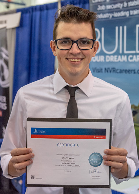 Adding to his Career Fair skill set, engineering design technology student Jared C. Keim, of Chambersburg, completed the Certified SolidWorks Professional certification exam. Penn College offers the exams to students for free as part of its software subscription with SolidWorks. 