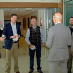 The legislator is welcomed by Patrick Marty (back to camera), chief of staff/assistant to the president for college relations. On the Earth Science Center tour are (from left) Michael J. Reed, vice president for academic operations/associate provost; Johns (hidden from view); Owlett; state Rep. Garth Everett, R-Muncy; Justin W. Beishline, assistant dean of transportation and natural resources technologies; and Kyle A. Smith, executive director of the Penn College Foundation.