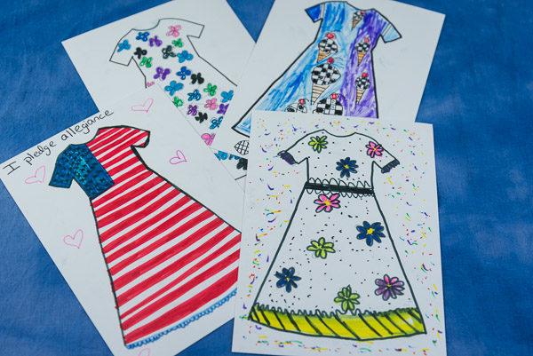 Among the more than 1,300 student artworks that will be displayed in The Gallery at Penn College as part of “The Hundred Dresses Project” are these examples from students in Jersey Shore Area School District elementary schools.