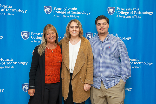 Kaitlyn M. June (center), culinary arts technology student and Zachary Bigelow Memorial Scholarship recipient, poses with her donor, Carolyn A. Miele (left) and son Connor Bigelow. 