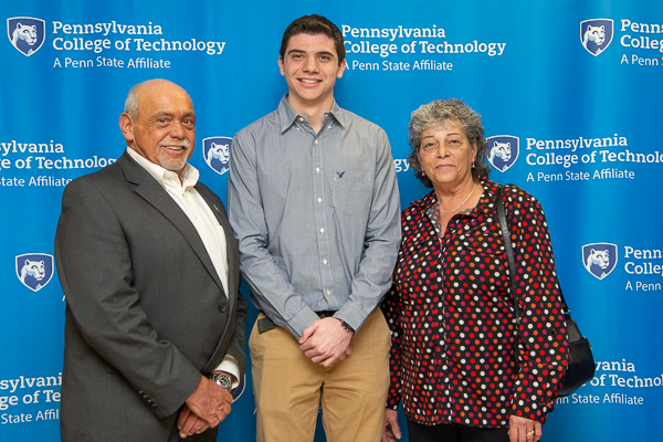 Recipient of the Don and Kim Praster Family Scholarship, Caleb J. Barackman (center), shares the afternoon with his scholarship’s namesakes. Barackman is an engineering design technology student. Donald Praster is a retired college faculty member and dean. 