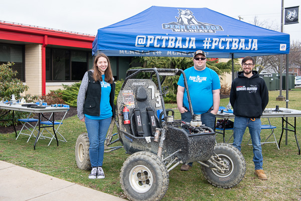 Representing the college's Baja SAE team are (from left) Morgan R. Bagenstose, engineering design technology; Corey J. Mason, engineering CAD technology; and Dominic J. Lepri, manufacturing engineering technology. 