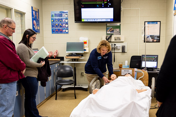 Dulcey J. Frantz, assistant professor, displays the ultrarealistic simulation equipment available to nursing students.