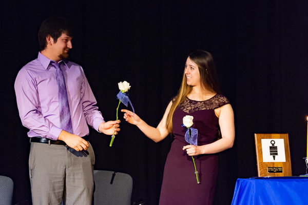 Chapter officers Klodnicki and Rowland say it with flowers.