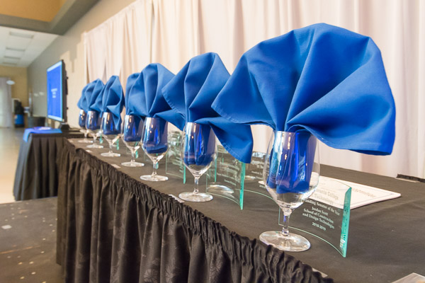 A splash of school color accents the tabletop