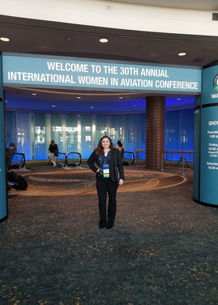 Kate M. Ruggiero, recipient of a scholarship from Women in Aviation International, attends the group’s 30th annual conference in Long Beach, Calif.