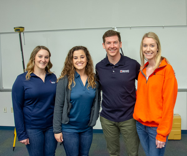 Civil engineering technology alumni return to help provide a real-world perspective to prospective students. From left are Sydney Peagler, ’18, of Maine Drilling and Blasting; Chloe Genova, ’18, of GAI Consultants; Tim Zeigler, ’14, of Gannett Fleming; and Ashley Hetrick, ’17, of Larson Design Group.