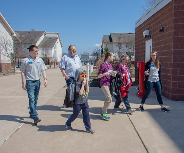 Helpful students Tanner A. Huff and Gabrielle E. Moore provide a tour of Rose Street Commons.