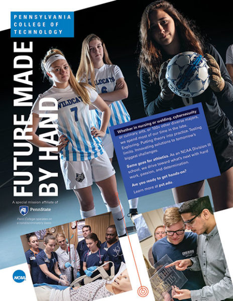 An ad created for the PIAA State Championship souvenir program earned Penn College a Silver Award in the 34th Annual Educational Advertising Awards competition.