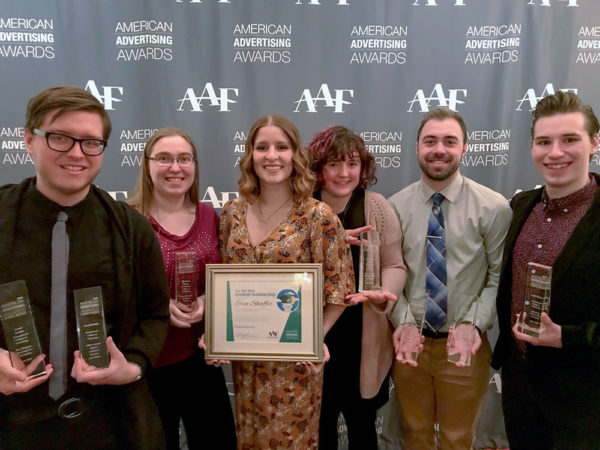 Pennsylvania College of Technology graphic design students celebrate their honors from the Northeast Pennsylvania Chapter of the American Advertising Federation (from left): Jared D. Kosko, Madison P. Shrout, Erin N. Shaffer, Kennedy L. Englert, Brandon M. Wolff and Luke A. Bierly.