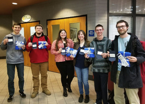 Winners of Penn College-themed Quizzo are (from left) Andy P. Luzeckyj Jr., Jacob Knol, Andrea L. Solenberger, Stephanie L. Johnson, John P. Goetze and David Carlson.
