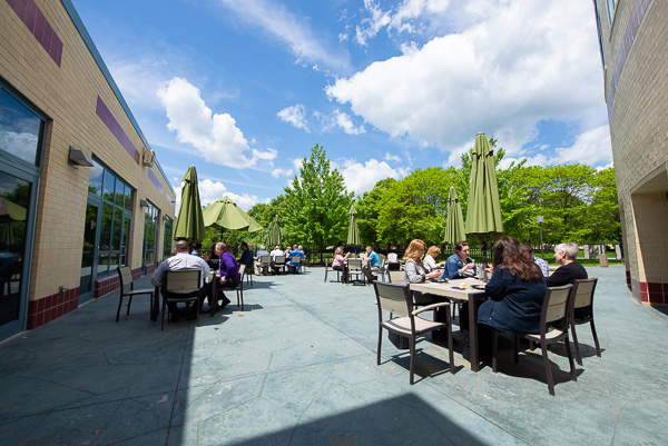 Some guests availed themselves of the beautiful weather to dine on the CC Commons patio.