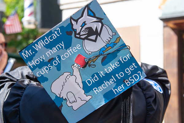 The cap of Rachel E. White, who earned two degrees (architectural technology and building science and sustainable design: architectural technology concentration) evokes a classic Tootsie Pop commercial.