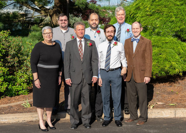 The President's Award for Outstanding Assessment was presented to the Plastics and Polymer Engineering Technology Department at Penn College. From left are President Davie Jane Gilmour, Adam C. Barilla, instructor; Kirk M. Cantor, professor; Jose M. Perez, instructor; Joshua J. Rice, instructor; Timothy E. Weston, associate professor and department head; and Bradley M. Webb, assistant dean of industrial, computing and engineering technologies.