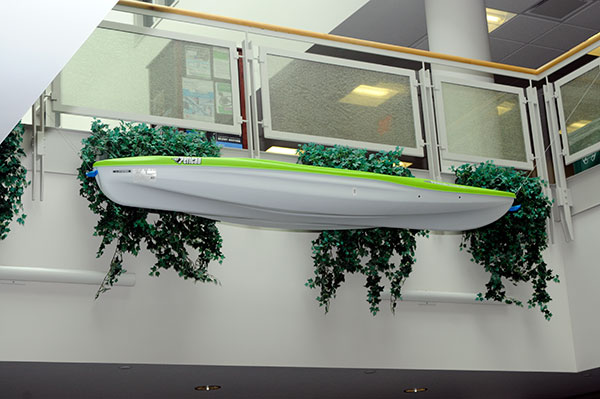 A big-ticket item is suspended from the library's second floor, attracting attention AND bidders. The kayak was generously donated by Paul L. Starkey, vice president for academic affairs/provost, to benefit the Student Leader Legacy Scholarship.