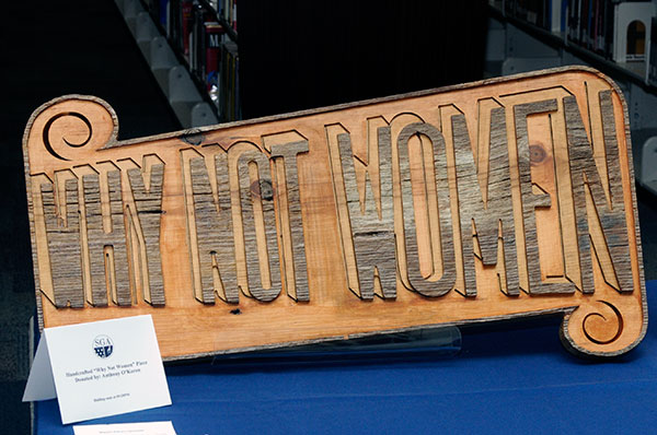 Student Anthony F. O'Koren used a CNC router at The Dr. Welch Workshop: A Makerspace at Penn College to replicate a piece of campus history. The electronics and computer engineering technology major used locally sourced hemlock from an 1830s carriage house to recreate a sign that has graced faculty offices since the '70s.