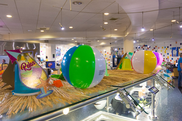 Beach balls add to the atmosphere.