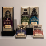 Each of Erin N. Shaffer's chocolate-bar labels evokes the skyline of its respective U.S. city.