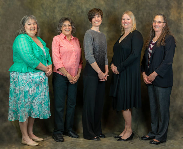 Award recipients at a Penn College Employee Recognition event are (from left) Brenda M. Kline, Distinguished Staff (Classified); Janet L. McDermott, Distinguished Staff (Regular Part-Time); Becky J. Shaner, Distinguished Staff (Administrative, Professional and Technical); Elizabeth S. Gizenski, Excellence in Academic Advising; and Mary Jo DeVinney, Distinguished Staff (Service).