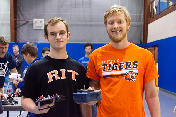 Noah Brewer and Sean Clark after battle; their robot's name is 