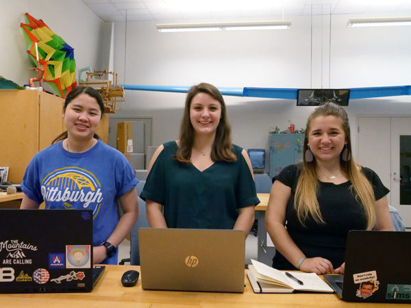 Pennsylvania College of Technology industrial design students are all smiles as they near completion of their senior projects. From left are: Nina M. Hadden, of Murrysville; Abigail M. Meredick, of Danville; and Nicole Bamonte, of Williamsport.