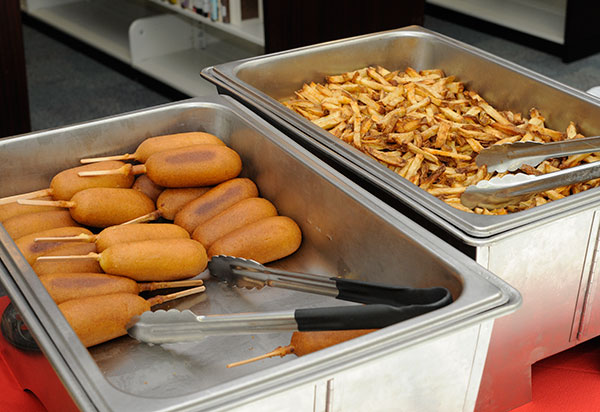 What's a sporting event without concession food? Dining Services filled the bill with a menu that featured corn dogs and french fries.