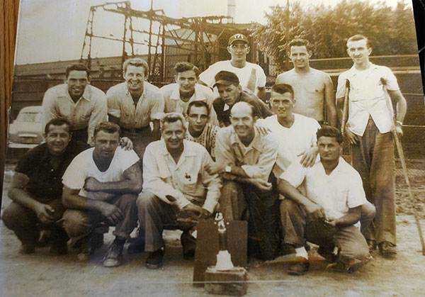 A mid-1950s photo depicts a team of Williamsport Technical Institute students (including World War II and Korean War veterans and disabled United Mine Workers), one of the departmental squads that played a monthlong season of lunchtime softball with a coveted trophy at stake.