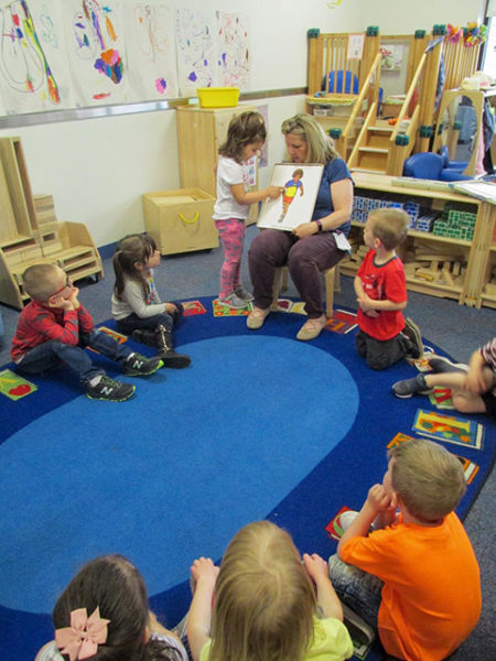 Neva E. Simcox, a group leader in the Dunham Children’s Learning Center at Pennsylvania College of Technology, leads a group of preschoolers at the center, which received a Keystone Stars Education and Retention Award.