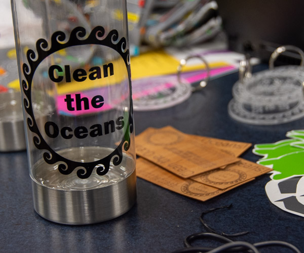 A selection of merchandise devised by “Clean the Oceans” to fund cleaning supplies for its volunteer teams or to help marine life charities