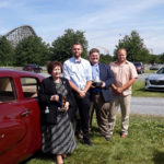 ... and joins her cherished campus partners after accepting an award in Hershey. With Swigart (from left) are automotive restoration students Adam J. Davis, of Doylestown, and Joshua E. Marr, of Shickshinny; and Robert K. Vlacich, assistant professor of automotive service.