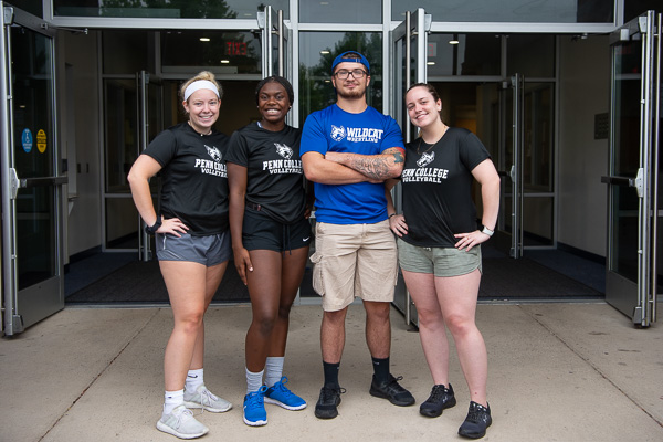 Guarding the doors to Dauphin are friendly student-athletes (from left): MacKenzie L. Mahler, Coryn A. Oswald, Daniel J. Bergeron and Sami K. Boucher. 