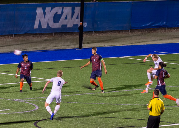 The first goal of the men's season comes from Colton Wartman (right), of Ellicott City, Md.