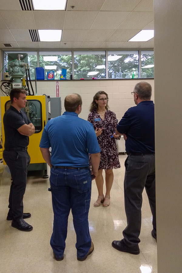 Olivia C. Ferki, a plastics and polymer engineering technology major from Richboro, was among several members of the SPE student chapter who provided tours after the formal presentation in the atrium. (Photo by Becky J. Shaner, senior manager of donor relations and special events)