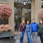 Pictured in front of pink chrysanthemums at Longwood Gardens are (from left) students Courtney M. Wilcox, of Troy; Jessica M. Duke, of Allentown; Robert J. Williamson, of Fort Washington; and Alexis B. Hassinger, of Bellefonte.