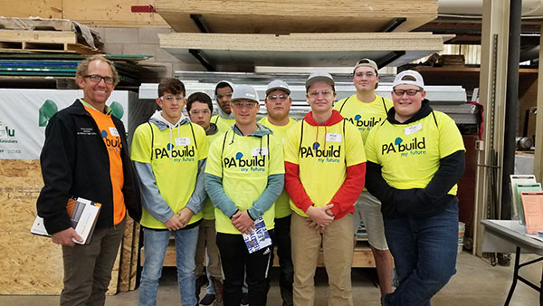 Wellsboro Area High School students – led by their instructor, Drew Seeling, grandson of Kenneth E. Carl, the first president of Williamsport Area Community College – are right at home in the lab. Penn College's construction and design majors are headquartered in the Carl Building Technologies Center. 