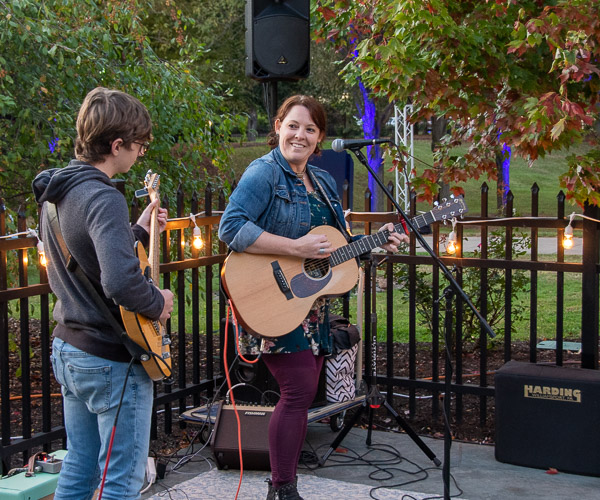 Live music adds to a pleasant backdrop of fall on the Campus Center patio, where families made crafts and relaxed.