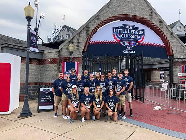 Students in Pennsylvania College of Technology’s business majors provided promotions assistance at the 2019 Major League Baseball Little League Classic, featuring the Pittsburgh Pirates and Chicago Cubs at Williamsport’s BB&T Ballpark at Historic Bowman Field.