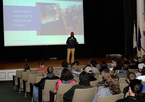 During an information overview of life at Penn College, admissions counselor Lee A. Dawson gives a nod to the industrial partners whose generosity keeps curriculum fresh and relevant.