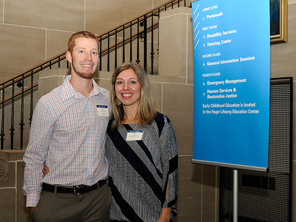 Alumni greeters Kyle S. and Julie Ann (Schweitzer) Flook shone through the clouds in making ACC visitors feel at home. Kyle is a 2007 graduate in construction management; Julie holds degrees in office information technology: web design emphasis (2006) and technology management (2007).
