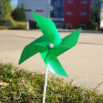 This pinwheel outside Madigan Library is one of many placed by student-athletes to spark a necessary conversation.